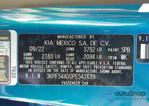 2023 Kia Forte Gt-Line from USA, damaged, VIN 3KPF54AD0PE542639